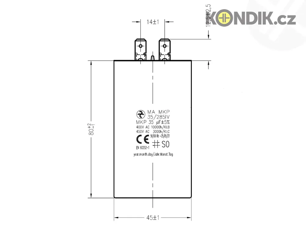 Motorový rozběhový kondenzátor 35uF 285V Hydra MA MKP | K dispozici