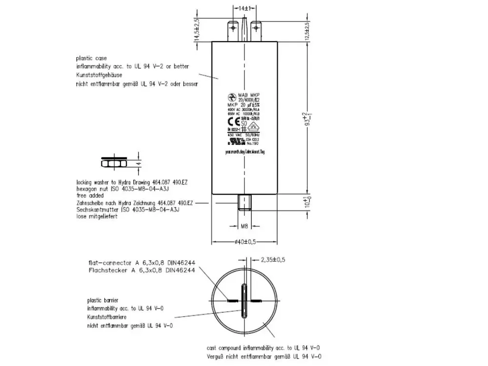 Motorový rozběhový kondenzátor 20uF 400V Hydra MAB MKP - Vrácení zdarma