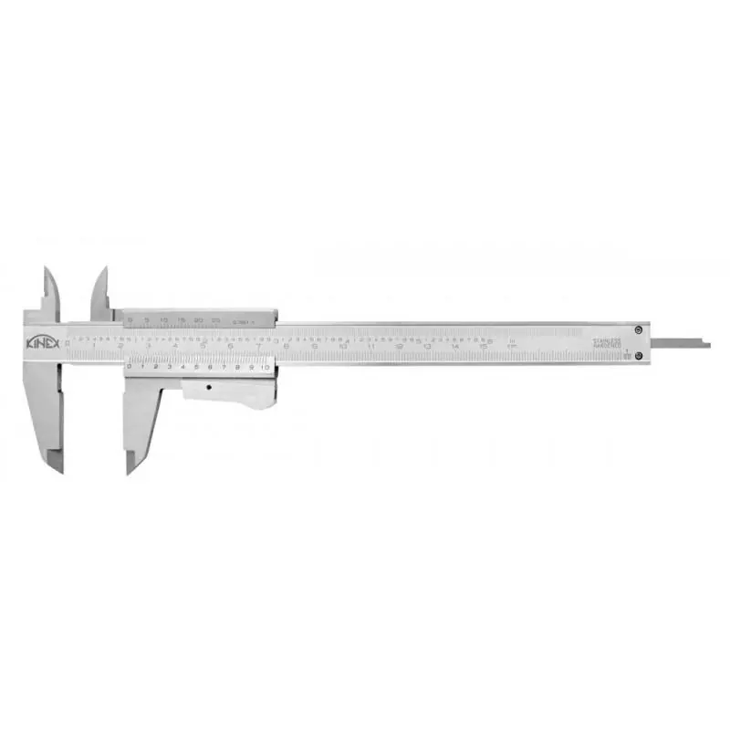 Posuvné měřítko KINEX 150 mm, 0,02 mm, aretace tlačítkem, mm+inch, monoblok, ČSN 25 1238, DIN 862 | Nově v e-shopu