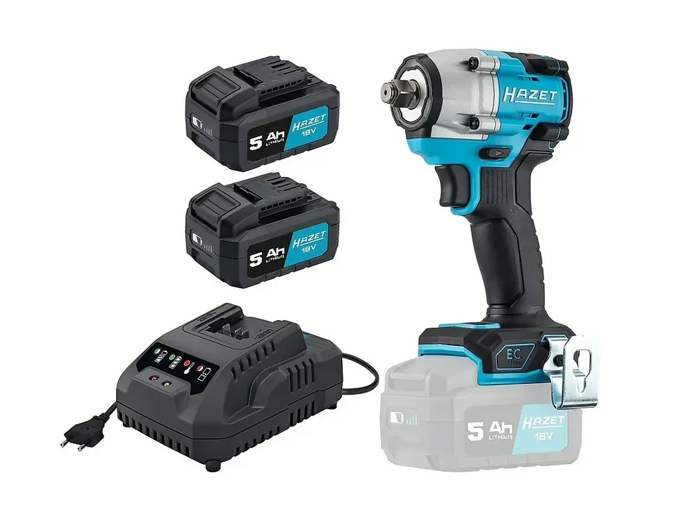 Nyní k dispozici | Rázový utahovák 1/2" se 2 Akumulátory 18V 5 Ah + nabíječka, Hazet 9512-600/4
