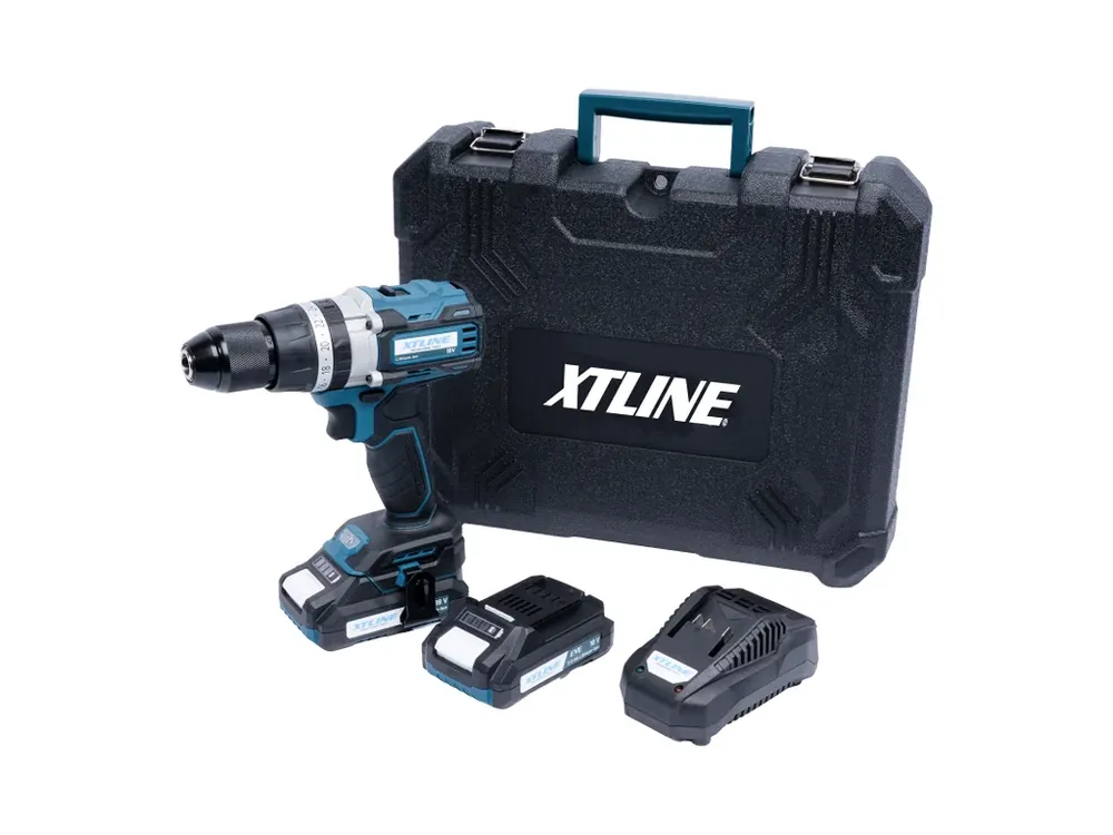 XTLINE Aku vrtačka s příklepem bezuhlíková 18 V, 70 Nm + 2 baterie 2.0 Ah + nabíječka 2.4 A | Skvělá nabídka