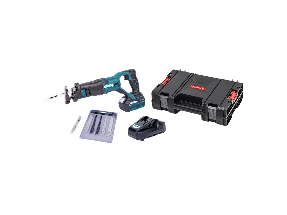 Snadné objednání - XTLINE Aku mečová pila 18 V + 2 baterie 2.0 Ah + nabíječka 2.4 A + pilové plátky + box