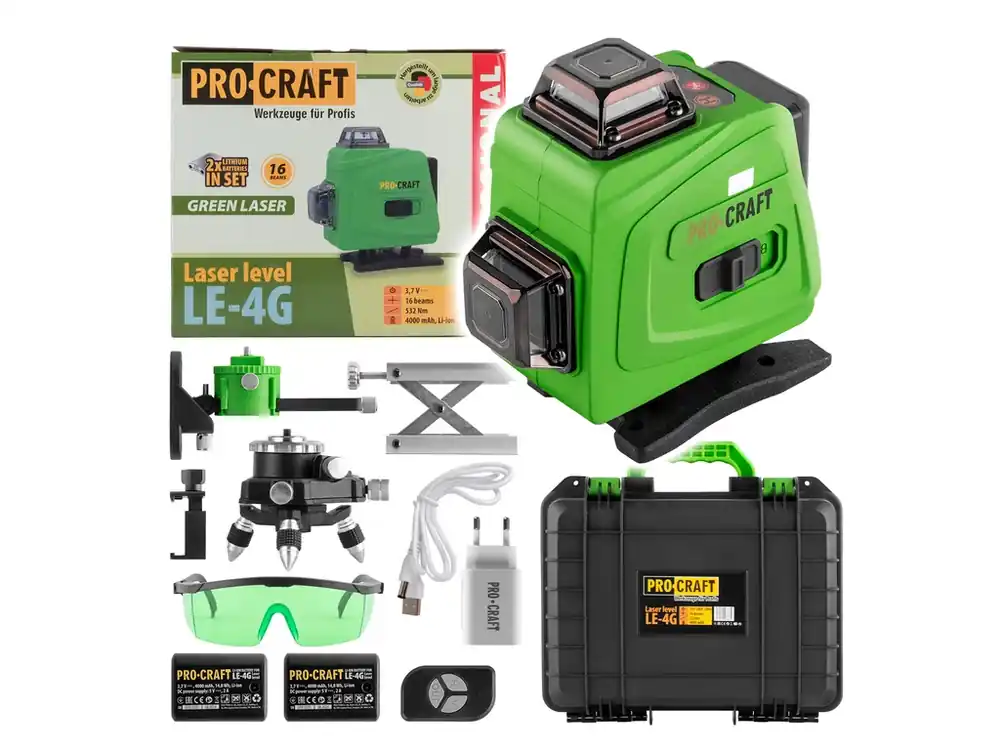 Laser zelený liniový, křížový samonivelační Procraft LE-4G LE-4G | Bezpečný nákup