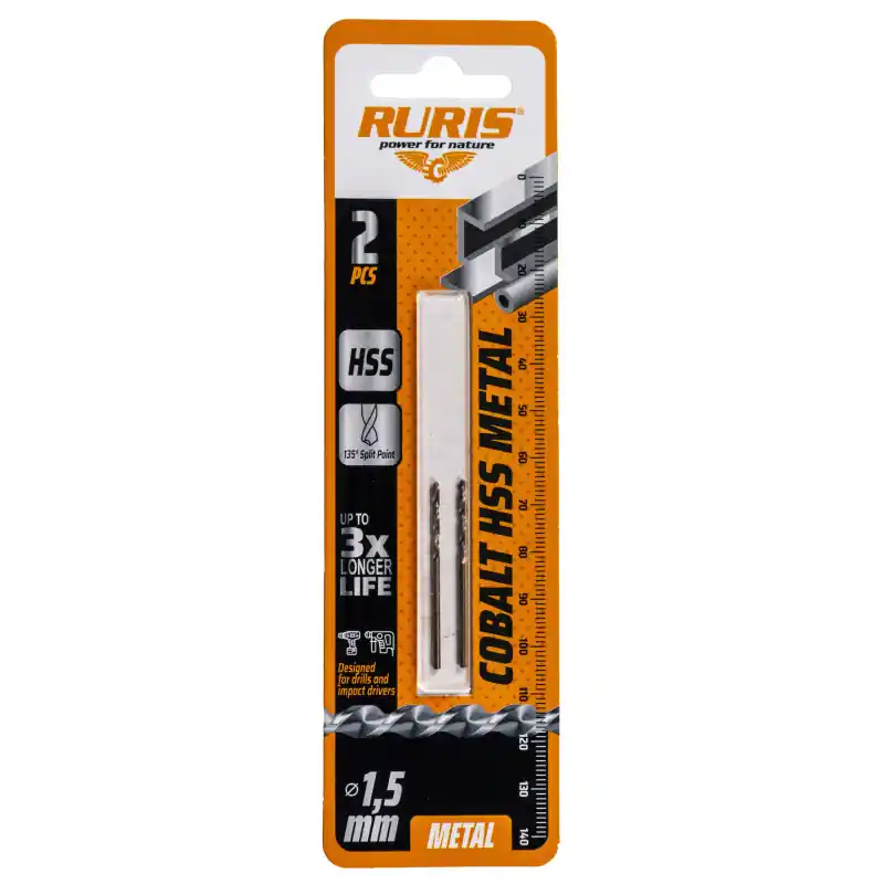 Prémiová kvalita - RURIS Vrták do kovu Kobalt HSS 1,5 mm, 2 ks