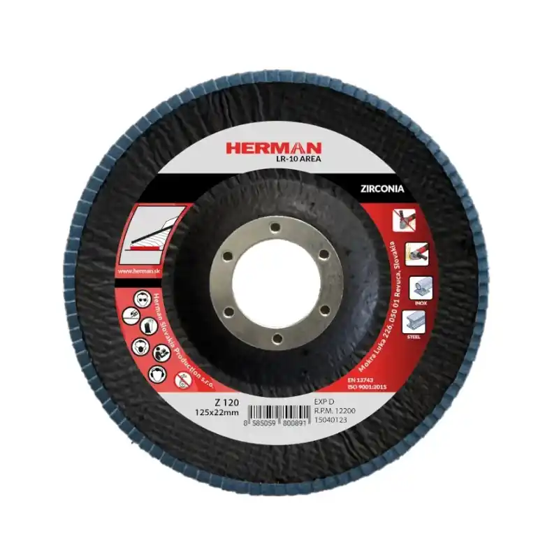 Výhodná nabídka - HERMAN Lamelový kotouč na nerez 125 mm/P120 LR-10 Area zirconia