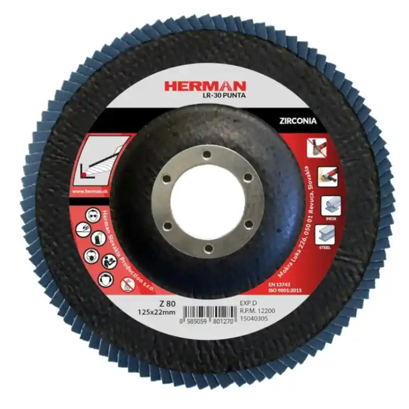 HERMAN Lamelový kotouč na nerez 125 mm/P80 LR-30 Punta zirconia - Nabídka končí brzy