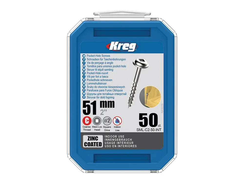 Kreg Zinc Maxi-Loc Šrouby pro skryté spoje - 51 mm, hrubý závit, 50 ks - Profesionální kvalita
