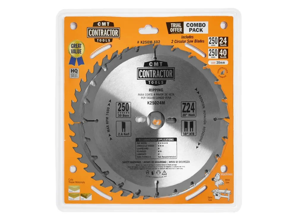 Bestseller - CMT Sada Contractor Pilových kotoučů na dřevo - D250x2,6 d30 Z24+Z40 HW, 2ks