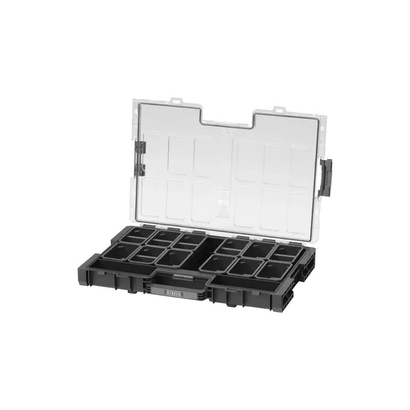 Výhodná cena | Úložný box L s průhledným víkem 531 x 379 x 77 mm, 12 multifunčních přihrádek