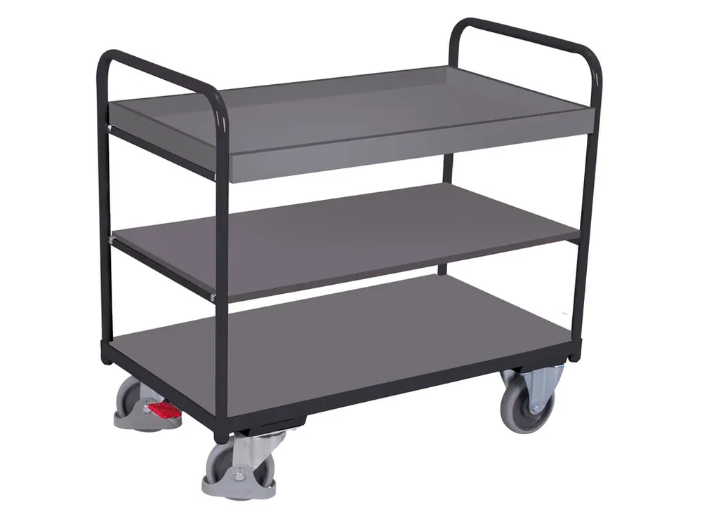 Policový vozík, 3 police s ohraněním (84 x 48 cm), Variofit, do 250 kg, modrá/antracit - Nyní k dispozici