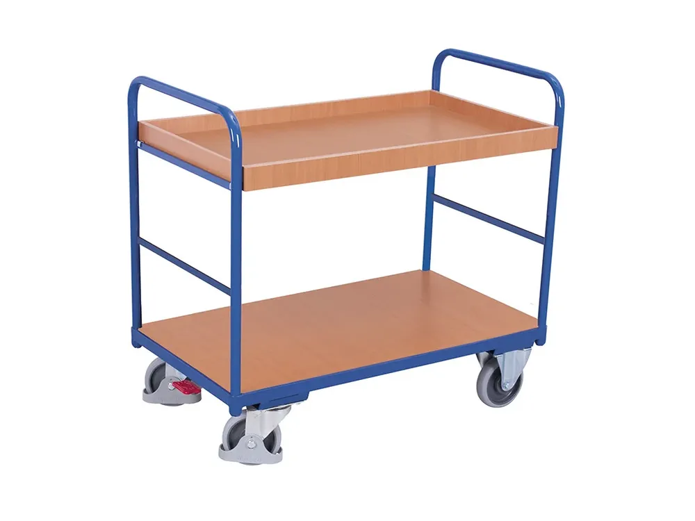 Policový vozík, 2 police s ohraněním, Variofit, ložná plocha 85 x 50 cm, do 250 kg, modrá/antracit - Objednejte nyní