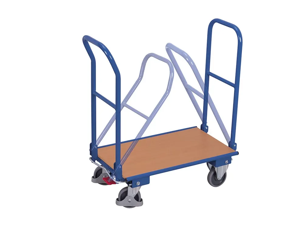 Plošinový vozík se dvěma sklopnými madly, Variofit, ložná plocha 72 x 45 cm, do 150 kg, modrá/antracit - Ušetřete nyní