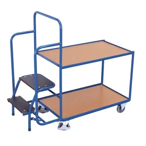 Extra sleva - Policový vozík se schůdky, 2 police (98 x 59 cm), Variofit, do 250 kg, modrá/antracit