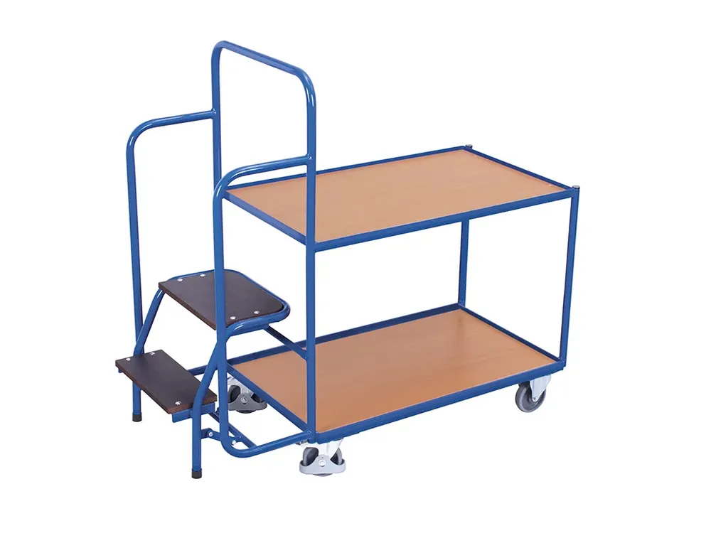 Extra sleva - Policový vozík se schůdky, 2 police (98 x 59 cm), Variofit, do 250 kg, modrá/antracit