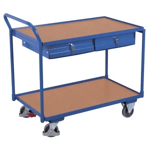 Snadné vrácení | Policový vozík s madlem, 2 zásuvky, Variofit, ložná plocha 98 x 60 cm, do 250 kg, modrá/antracit