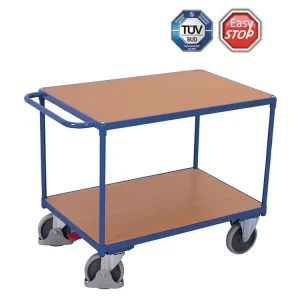 Policový vozík s madlem, Variofit, ložná plocha 100 x 70 cm, do 500 kg, 2 police, modrá/antracit | Bestseller