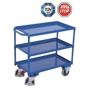 Policový vozík s madlem, Variofit, do 400 kg, 3 police s ohraněním (84 x 49 cm), modrá/antracit - Špičkový produkt