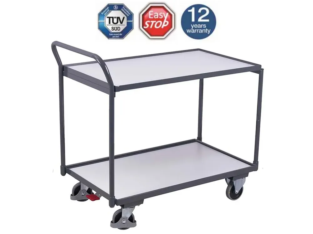 Pouze dnes - Antistatický policový vozík s madlem, Variofit, 2 police (83 x 49 cm), do 250 kg
