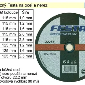 Nízká cena - Kotouč řezný na ocel Festa 115x2,5mm