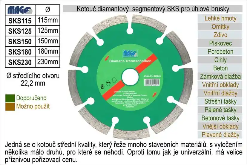 Kotouč diamantový segmentový pro úhlové brusky SKS125 - Omezené množství