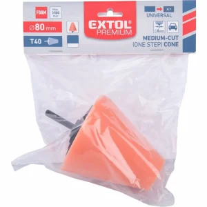 EXTOL PREMIUM kužel leštící pěnový, T40, oranžový, 80mm, stopka 6mm - Akční sleva