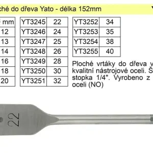 Bezpečný nákup - Vrták plochý průměr 26mm do dřeva Yato