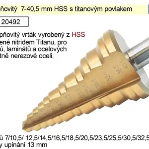 Vrták stupňovitý 7-40,5 mm HSS s titanovým povlakem | Cena od výrobce