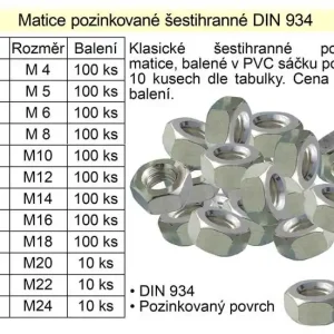 Bezpečná platba - Matice šestihranná M 8 pozinovaná balení 100 kusů