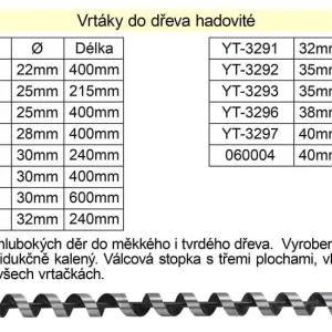 Výhodná cena - Vrták do dřeva hadovitý samostatný 28x400mm