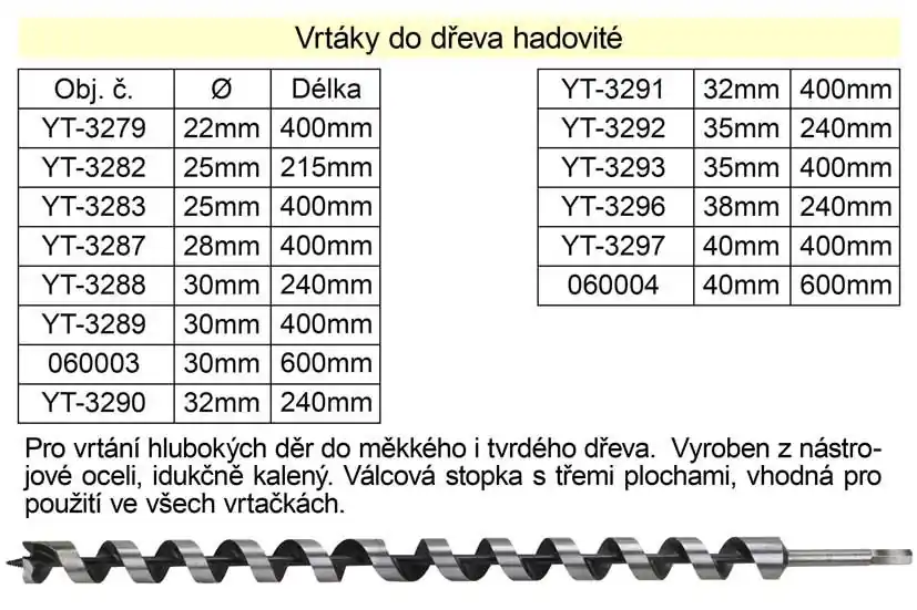 Výhodná cena - Vrták do dřeva hadovitý samostatný 28x400mm