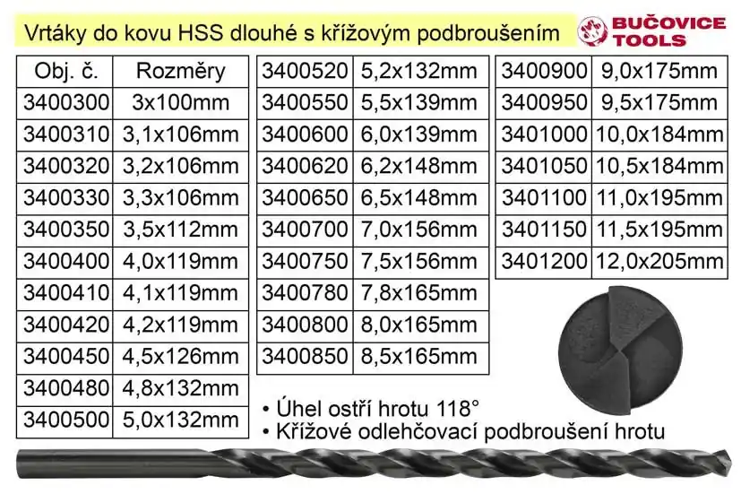 Vrták do kovu HSS 4,0x119mm prodloužený | Novinka v nabídce