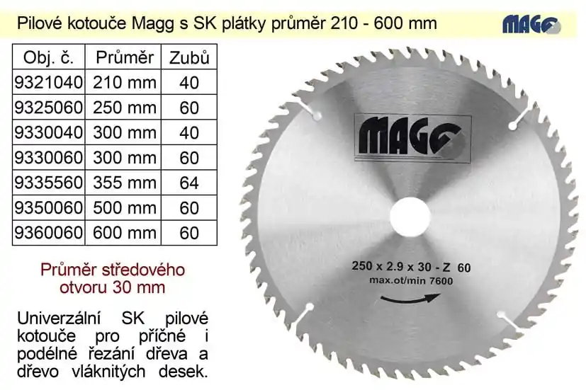 Pilový kotouč s SK plátky 300x30mm 40 zubů Magg | Nově v sortimentu