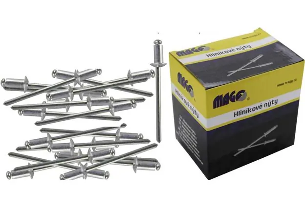 Velmi oblíbený produkt - Nýty trhací Alu průměr 4,0 mm délka 7,9 mm balení 1000 kusů v krabici Magg