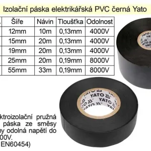Doprodej | Izolační páska elektrikářská PVC šíře 19mm délka 20m černá Yato