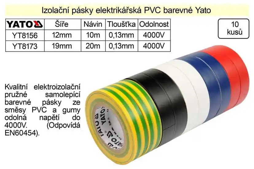 Izolační pásky elektrikářské PVC 19mm délka 20m barevné Yato balení - Pospěšte si