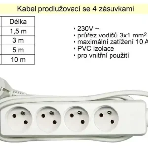 Prodlužovací kabel 4 zásuvky délka 1,5 m - Oblíbený produkt