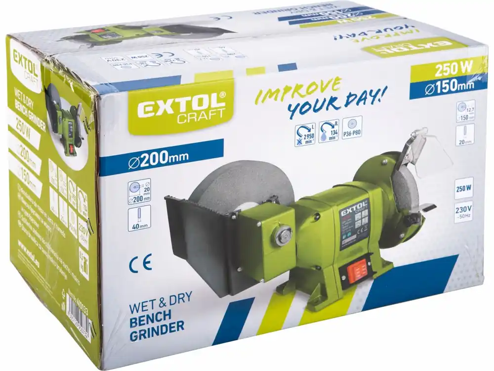 Rychlá expedice | Bruska dvoukotoučová s pomaloběžným kotoučem 250 W Extol 410133