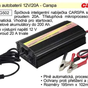 Nabíječka autobaterií 12V/20A - Carspa - Doprodej