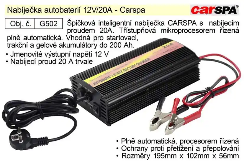 Nabíječka autobaterií 12V/20A - Carspa - Doprodej