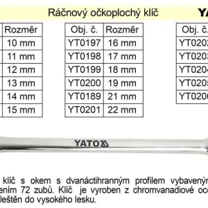 Cena od výrobce - YATO Ráčnový klíč očkoplochý 11mm