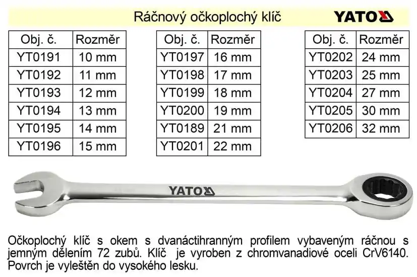 Cena od výrobce - YATO Ráčnový klíč očkoplochý 11mm