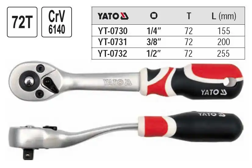 Gola ráčna Yato vyhnutá s páčkou 1/4" | Do vyprodání zásob