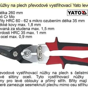 Nůžky na plech převodové Yato levé 260 mm - Doprodej zásob