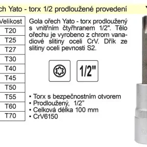 Gola ořech torx 1/2" prodloužený T20 | Nový produkt
