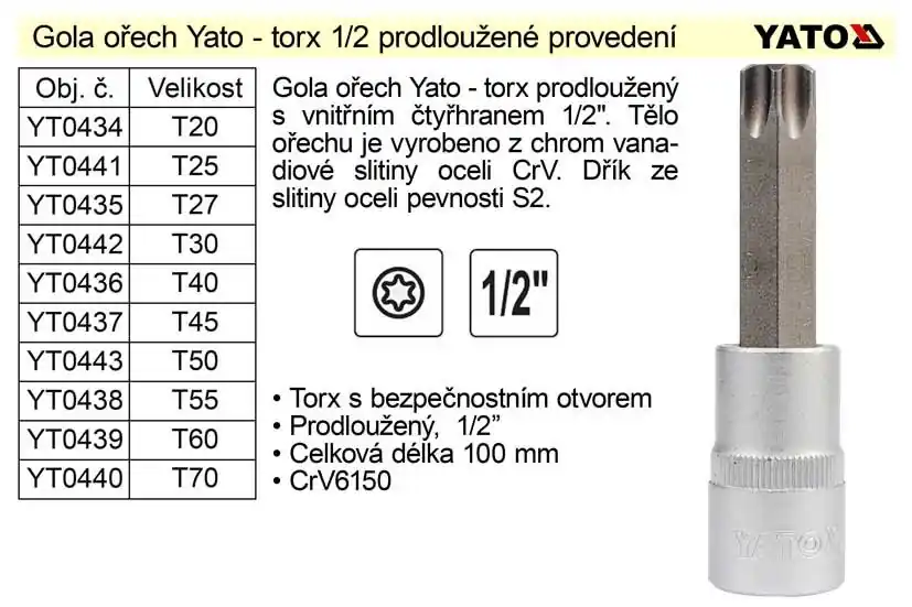 Gola ořech torx 1/2" prodloužený T20 | Nový produkt