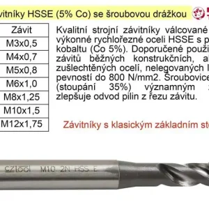 Strojní závitník M8x1,25 HSSE šroubová drážka Co 5% - K dispozici