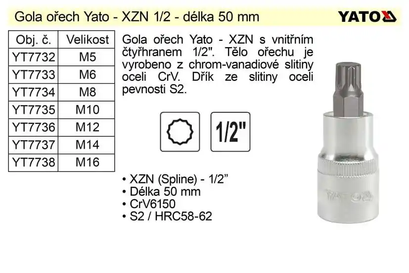 Gola ořech XZN M14 1/2" YT-7737 - Snadný nákup