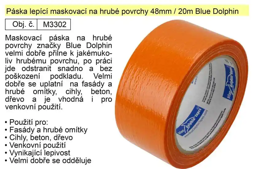 Páska lepící maskovací na hrubé povrchy 48mm/20m oranžová Blue Dolphin | Přidat do košíku