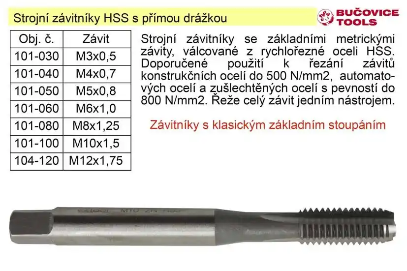 Strojní závitník M12x1,75 HSS přímá drážka klasický závit - Bezpečný nákup