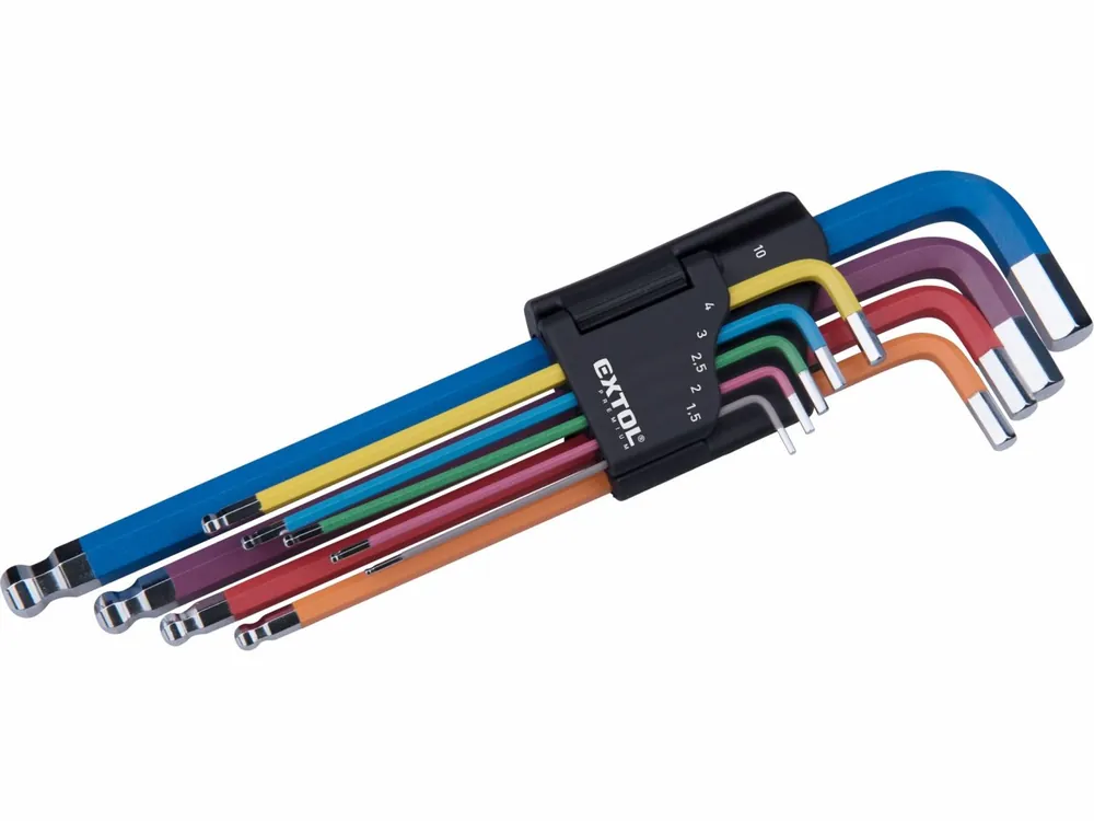 EXTOL PREMIUM L-klíče IMBUS prodloužené barevné, sada 9ks, s kuličkou, 1,5-10mm, S2 - Expresní doručení